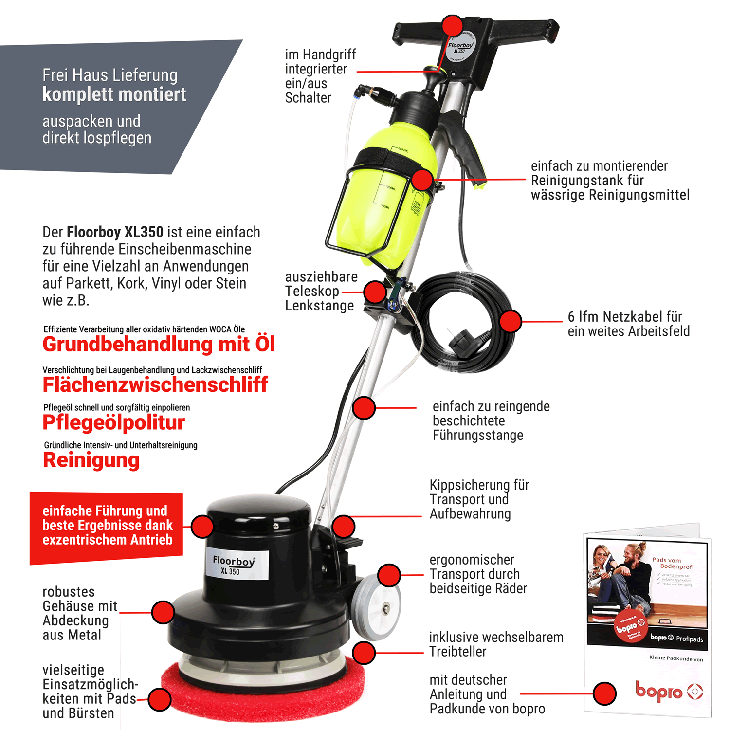 Floorboy XL350 Poliermaschine mit Tank und Treibteller