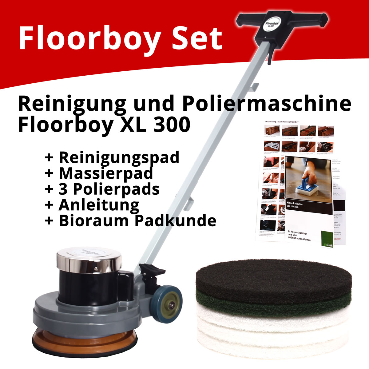 Floorboy Reinigungs- und Poliermaschinen Set mit Anleitungen, Pads und Padkunde von Bioraum